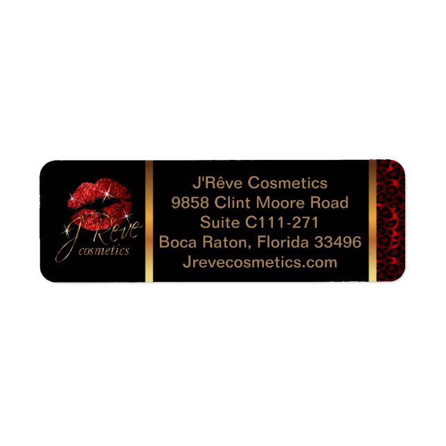 Étiquette Artiste de maquillage avec léopard et lèvres rouge (Devant)