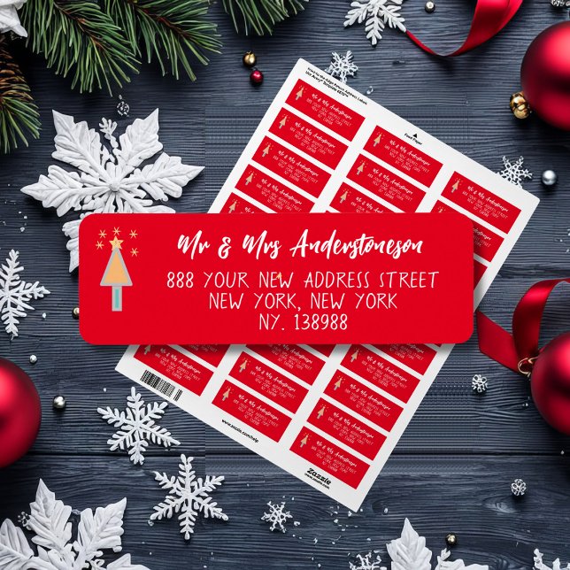 Étiquette Artsy Joyeux Arbre de Noël Élégant Adresse de reto (Bright and cheerful address labels.)