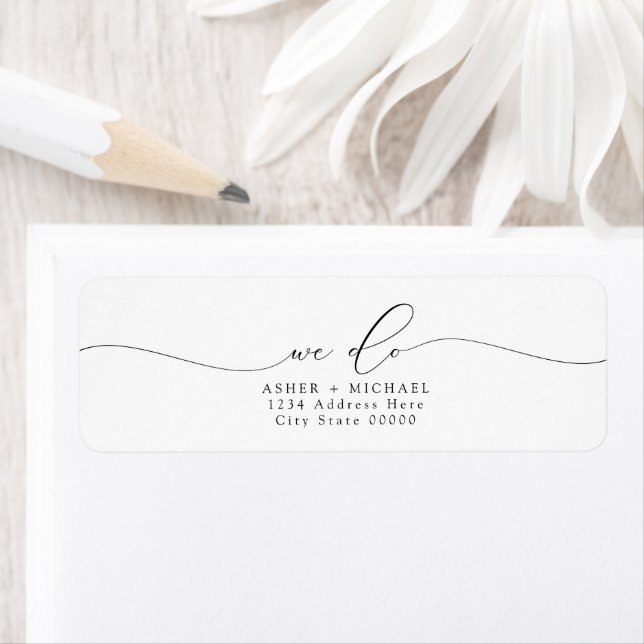 Étiquette ASHER Elegant Script We Do Mariage Return Adresse (En situation)
