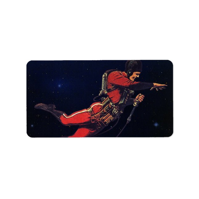 Étiquette Astronaute vintage de science-fiction dans l'espac (Devant)