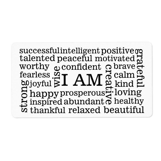 Étiquette Auto-Image Affirmations positives J'AM (Devant)