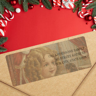 Étiquette Autocollant d'adresse Fille Santa Poupée Vintage