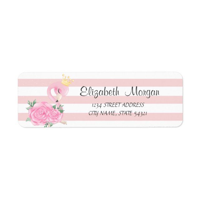 Étiquette Autocollant d'adresse rayé de bébé flamant rose mi (Devant)