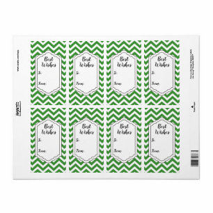 Étiquette Autocollant de mariage Chevron Vert foncé et Blanc