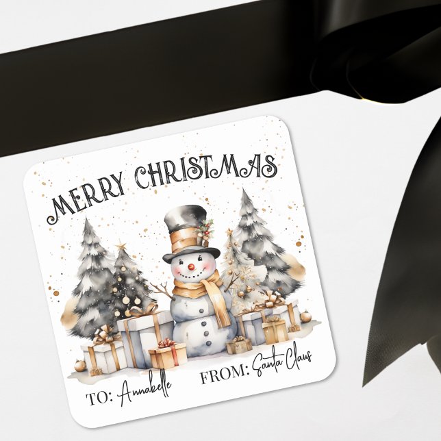 Étiquette autocollante cadeau Noël Noir Blanc (Black White Festive Christmas Gift Tag Sticker)