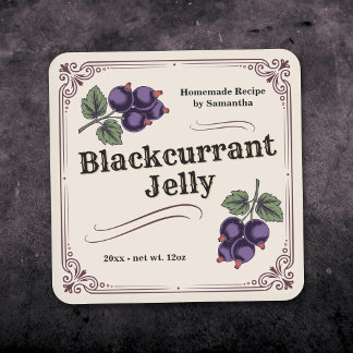 Étiquette Autocollante de Confiture de Cassis Vint