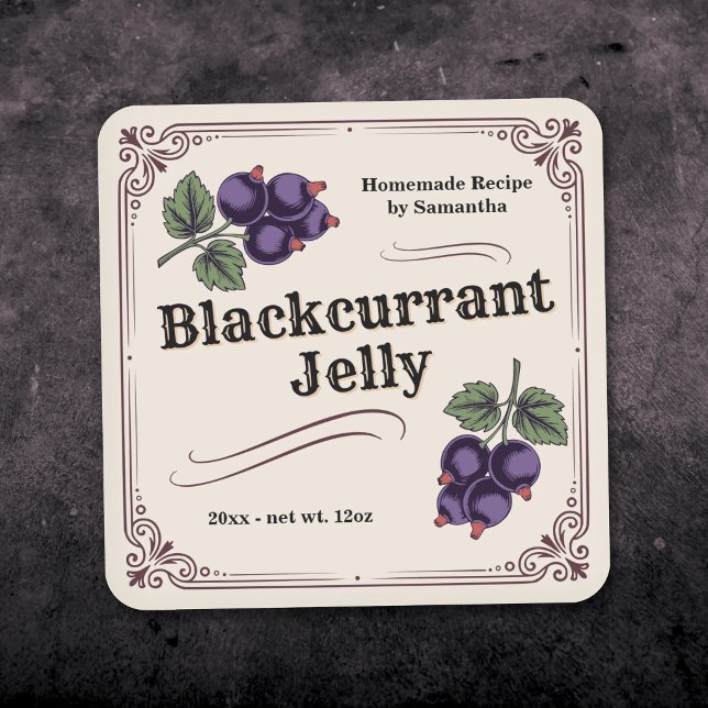 Étiquette Autocollante de Confiture de Cassis Vint (Vintage Blackcurrant Jelly Label Sticker)