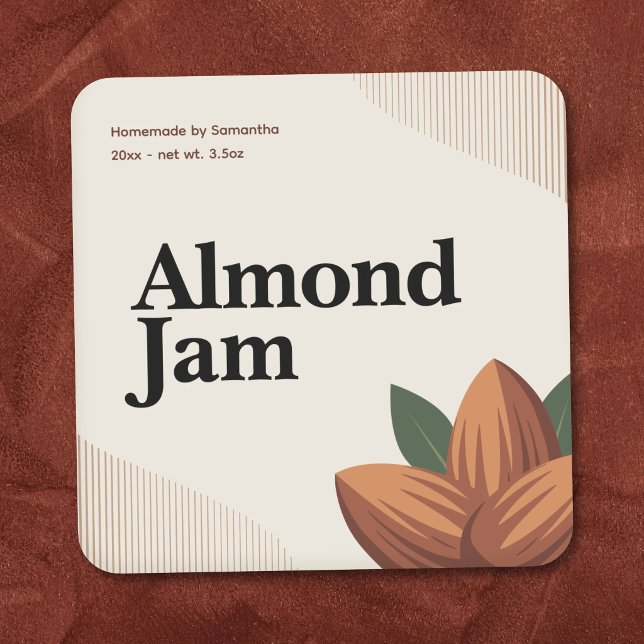 Étiquette Autocollante Moderne pour Confiture d'Am (Modern Almond Jam Label Sticker )