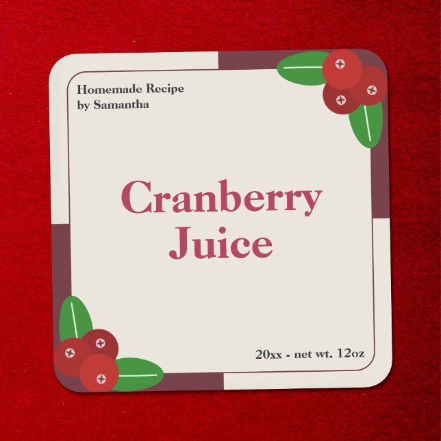 Étiquette Autocollante Moderne pour Jus de Cranber (Modern Cranberry Juice Label Sticker)