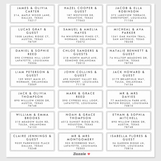 Étiquette Autocollante Nom Invité Adresse Mariage (Feuille)