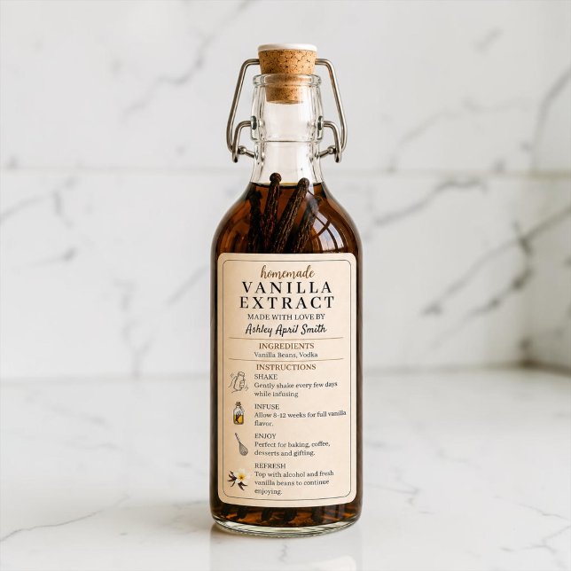 Étiquette autocollante pour flacon d'extrait de va (Personalized homemade vanilla extract bottle label)