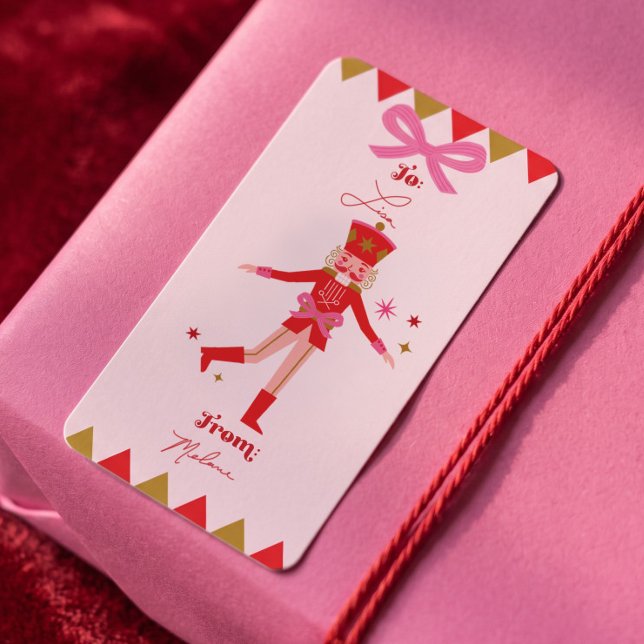 Étiquette Autocollants de Noël Cadeau Pour/De l'Opéra-Ballet (Nutcracker Ballet To/From Pink Christmas Gift Label)