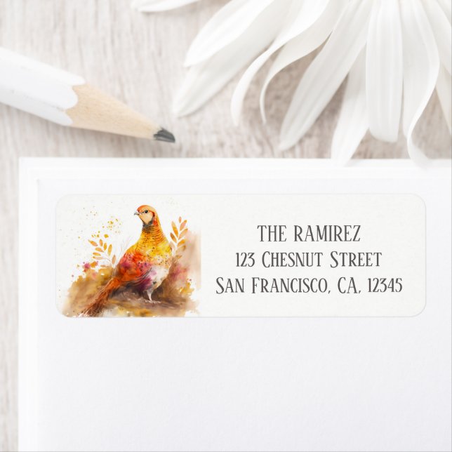 Étiquette Automne Aquarelle faisan Adresse de retour (En situation)