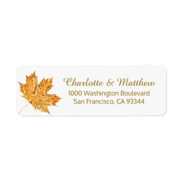 Étiquette Automne Blanc Feuille d'or Mariage Retour Adresse (Devant)