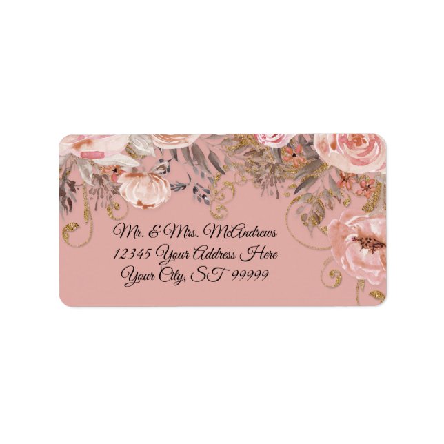 Étiquette Automne BOHO Floral Dusty rose Mariage d'aquarelle (Devant)