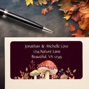 Étiquette Automne Champignons, Plantes et Feuille Adresse d'