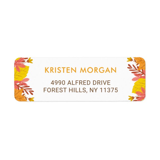 Étiquette Automne Feuilles automnales Jaunes Oranges (Devant)