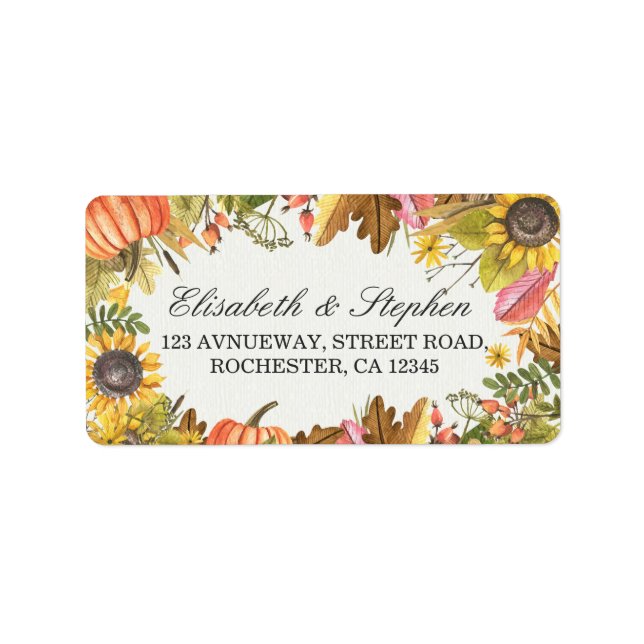 Étiquette Automne Maple Feuille Citrouille Mariage Adresse (Devant)
