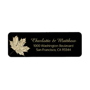 Étiquette Automne Noir Feuille d'or Mariage retour Adresse