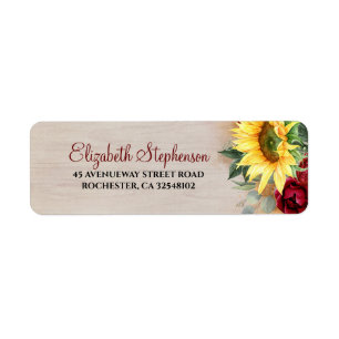Étiquette Automne rustique de rose rouge et de tournesol de