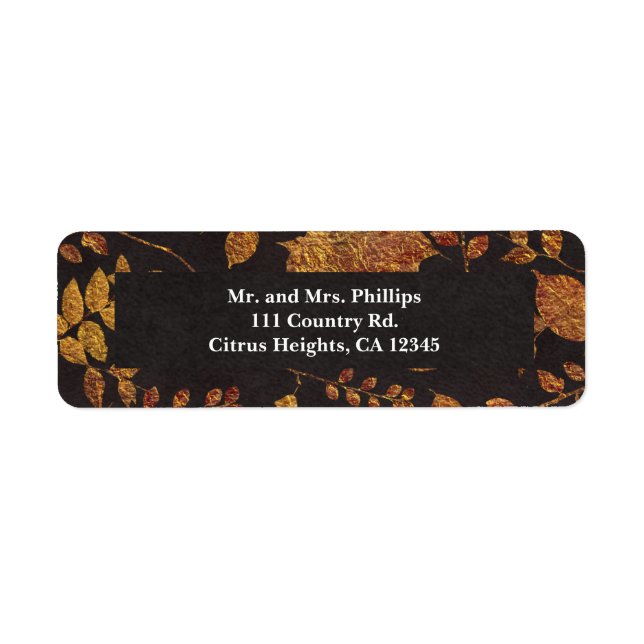 Étiquette Automne Rustique Feuilles Dorées Élégant Mariage (Devant)