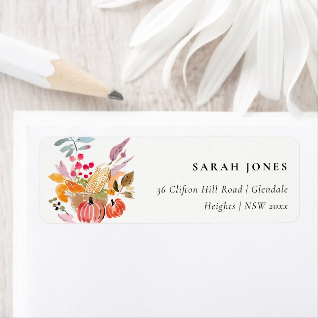 Étiquette Autumn Harvest Pumpkin Watercolor Addresss (En situation)