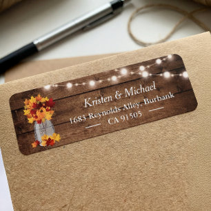 Étiquette Autumn Leaves Mason Jar String Lights Rustic Wood