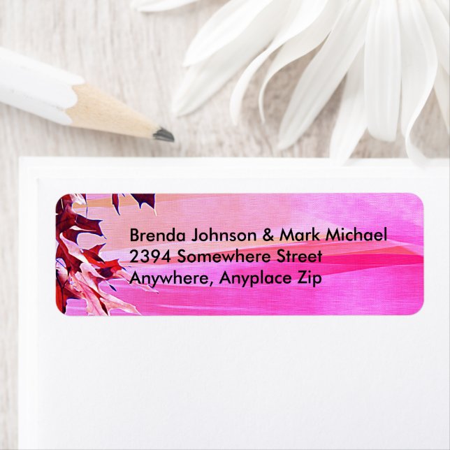 Étiquette Autumn Leaves Swirl Orange Rose Adresse de retour (En situation)