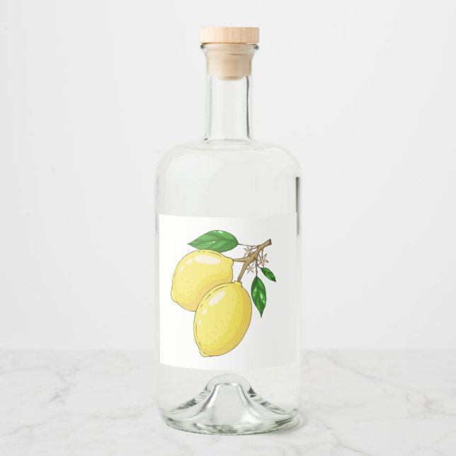 Étiquette avec de gros citrons frais et feuilles v (Devant)