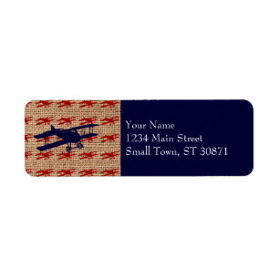 Étiquette Avion propulseur de biplane vintage sur Burlap Imp