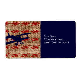 Étiquette Avion propulseur de biplane vintage sur Burlap Imp