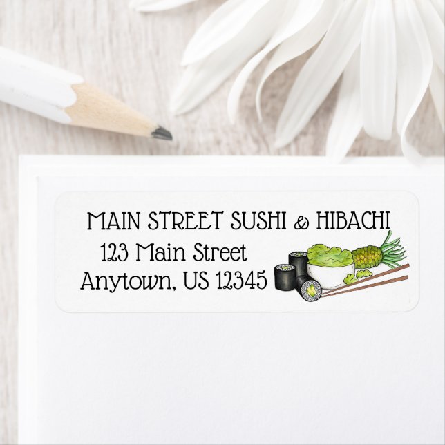 Étiquette Avocado Rolls Wasabi Sushi Dîner Japonais (En situation)