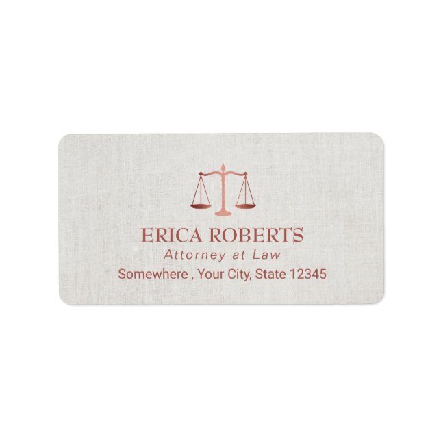 Étiquette Avocat Foil Rose Gold Classy Linen (Devant)