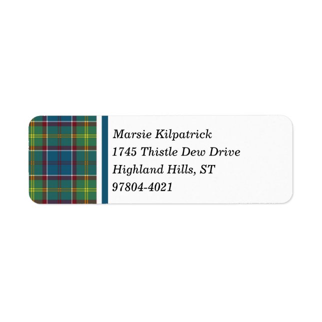 Étiquette Ayrshire Tartan bleu et vert écossais plaid (Devant)