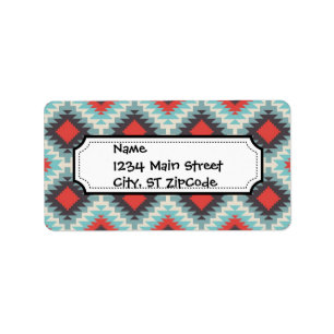 Étiquette Aztec Tribal Native American Red Blue Motif