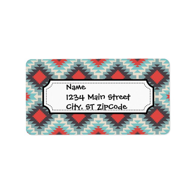 Étiquette Aztec Tribal Native American Red Blue Motif (Devant)