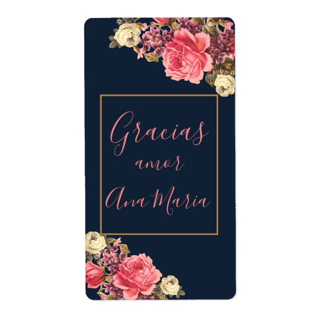 Étiquette Azul marino Rosa "infundida de amor" personalizada (Devant)