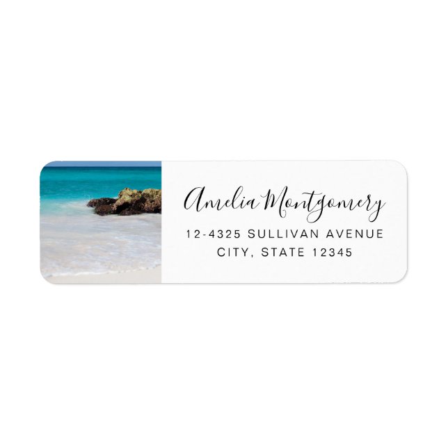 Étiquette Azure Ocean Sandy Beach Adresse photo (Devant)