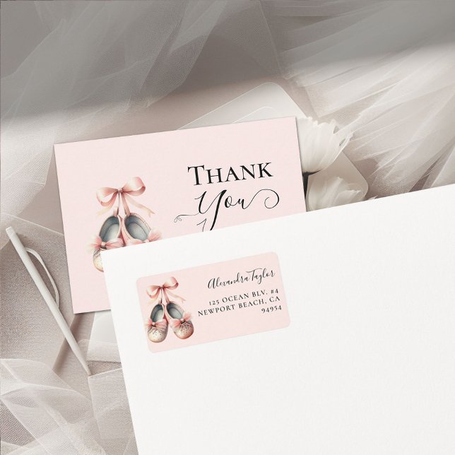 Étiquette Baby Ballerina Chaussures Pink Bow Gold Adresse de (ballerina baby shower return address label baby ballet shoes watercolor elegant calligraphy pink)