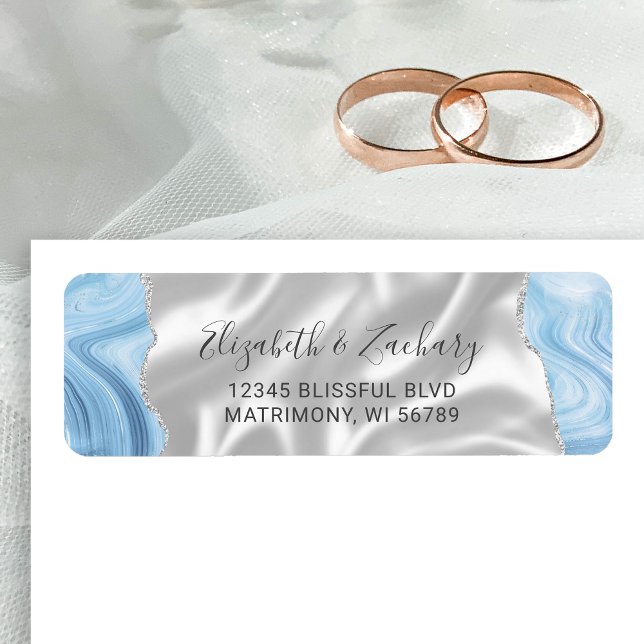 Étiquette Baby Blue Silver Agate Soie Mariage Adresse de Ret (Créateur téléchargé)