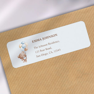 Étiquette Baby Blue Teddy Bear Baby shower Adresse de retour