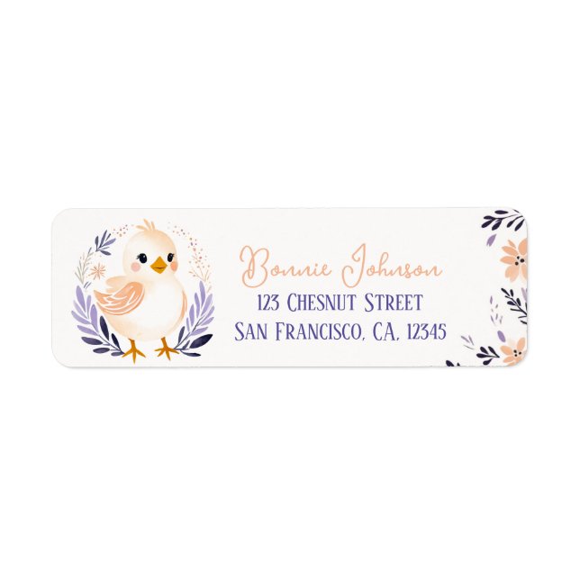 Étiquette Baby Chick Boho Peach Lavender Design floral - (Devant)