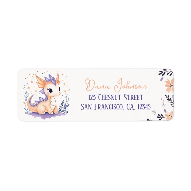 Étiquette Baby Dragon Boho Floral Design - Adresse de retour (Devant)