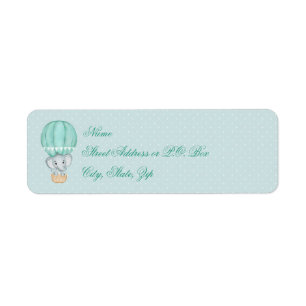 Étiquette Baby Elephant Pale Green Hot Air Balloon