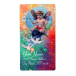 Étiquette BABY FAIRY WITH DOVES IN SPARKLES red ,pink green<br><div class="desc">Elegant , funny and whimsical design rielaborated from vintage with watercolor painting golden and silver foil.</div>