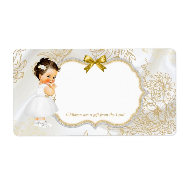 Étiquette Baby Girl Baptism Christening Gold White (Devant)