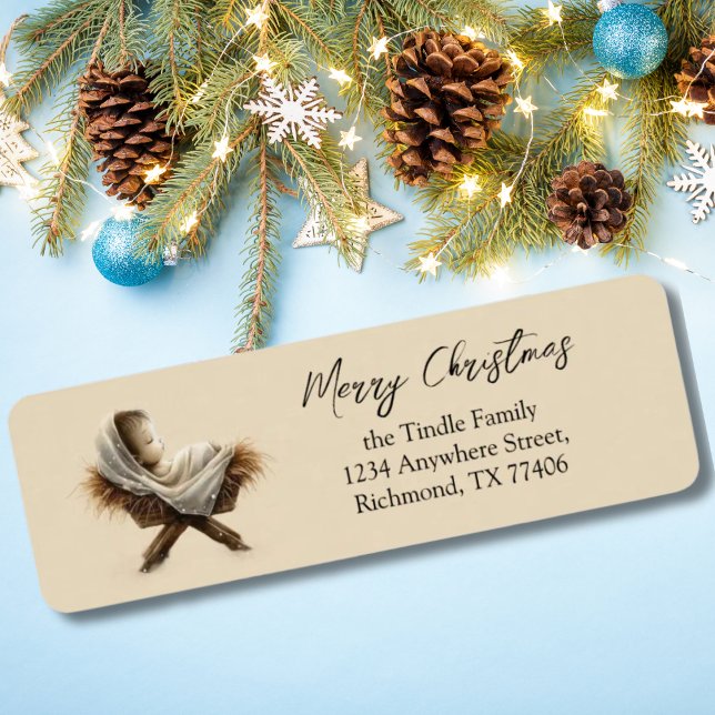 Étiquette Baby Jesus Non Photo Watercolor Christmas (Baby Jesus Manger Address Label)