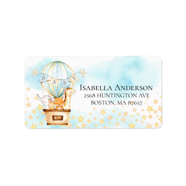 Étiquette Baby shower à ballon à air chaud pour bébés animau (Devant)