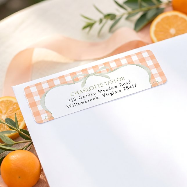 Étiquette Baby Shower à carreaux orange Gingham (Créateur téléchargé)