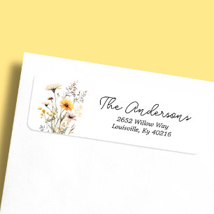 Étiquette Baby shower Boho Fleur sauvage jaune Adresse
